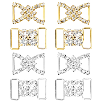 8Pcs 4 Style Brass & Zinc Alloy Rhinestone Slider Buckles, Adjustable Buckle Fasteners, For Webbing, Strapping Bags, Garment Accessorie, Mixed Color, 2.5x1.5x0.55cm, Hole: 13x4.5mm, 2pcs/style
