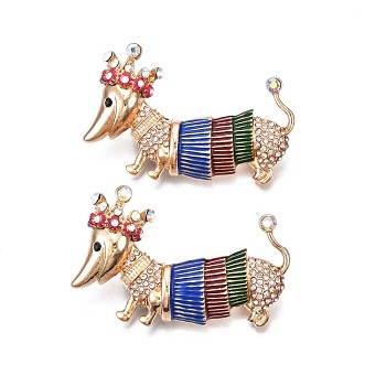 Dog with Crown Enamel Pin with Rhinestone, 3D Animal Alloy Brooch for Backpack Clothes, Nickel Free & Lead Free, Light Golden, Colorful, 35x55mm