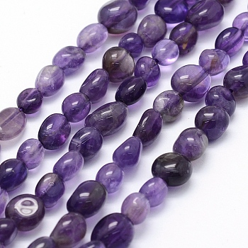 Natural Amethyst Beads Strands, Oval, 5~12x6~9x4~7mm, Hole: 1mm, about 50~53pcs/strand, 15.3 inch~15.7 inch