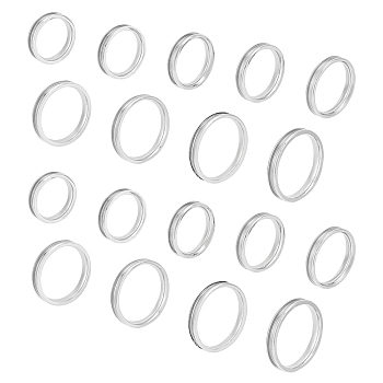 201 Stainless Steel Grooved Finger Rings Set for Men Women, Stainless Steel Color, Wide: 4mm, Inner Diameter: 16~22.2mm, 3Pcs/size, 9 Size, 27Pcs/box