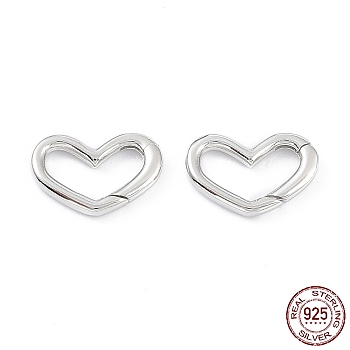 Rhodium Plated 925 Sterling Silver Spring Gate Rings, Heart, Platinum, 10.5x16x2mm, Inner Diameter: 8.5x11.5mm