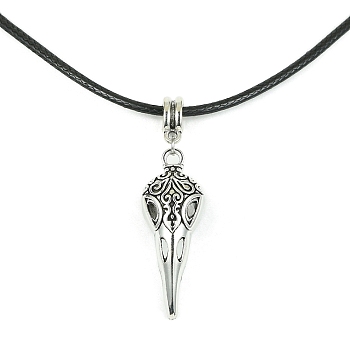 Alloy Bird Pendant Necklaces, with Imitation Leather Cords, Antique Silver, 17.20 inch(43.7cm), Pendant: 34.5x12.5mm