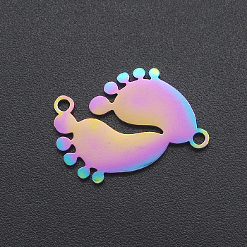 Ion Plating(IP) 201 Stainless Steel Links, Footprint, Laser Cut, Rainbow Color, 15x19x1mm, Hole: 1.2mm