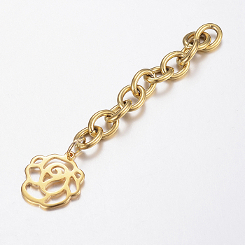 201 Stainless Steel Chain Extender, with Flower Charms, Golden, 65x6mm