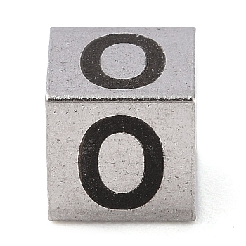 Tarnish Resistant 201 Stainless Steel European Beads, Large Hole Beads, Cube with English Letter, Stainless Steel Color, Letter O, 7x7x7mm, Hole: 5mm