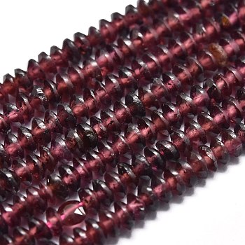 Natural Garnet Beads Strands, Faceted, Bicone, 3x1.5mm, Hole: 0.6mm, about 260pcs/Strand, 15.35 inch(39cm)