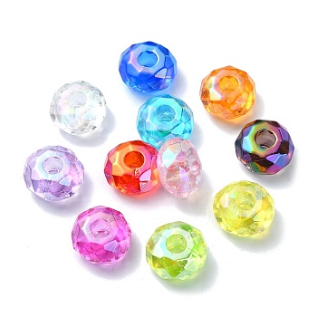 Transparent Acrylic European Beads, Large Hole Beads, Faceted, Flat Round, Mixed Color, 15x8mm, Hole: 4.7mm