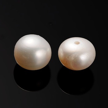 Natural Cultured Freshwater Pearl Beads, Half Drilled, Rondelle Bisque, 8.8~9x8mm, Hole: 0.8mm