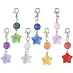 7Pcs 7 Colors Glass Star Round Pendant Decoration, with 304 Stainless Steel Lobster Claw Clasps, Mixed Color, 45mm, 1pc/color(HJEW-YW00103)
