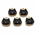 Alloy Enamel Charms, Light Gold, Cadmium Free & Nickel Free & Lead Free, Cat, Black, 11.5x11.5x3mm, Hole: 1.4mm(ENAM-T011-95B-NR)