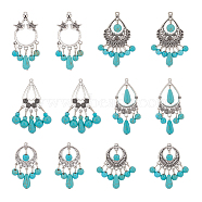 ARRICRAFT 24Pcs 6 Styles Teardrop Dyed Synthetic Turquoise Pendants Set, Tibetan Style Alloy Chandelier Components Link Charm, Antique Silver, 41~54mm, 4pcs/style(G-AR0004-98)