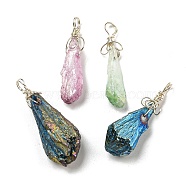 Electroplated Platinum Palted Copper Wire Wrapped Natural Quartz Crystal Pendants, Nuggets Charms, Mixed Color, 30~43.5x8~14.5x6~12mm, Hole: 3.5~4mm(G-L133-07F)