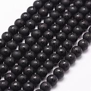 Natural Black Agate Beads Strands, Dyed & Heated, Frosted, Round with Six Word, 6mm, Hole: 1.2mm, about 64pcs/strand(G-N0171-07-6mm)