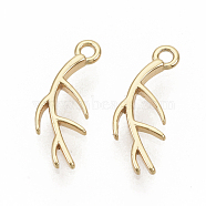 Brass Charms, Nickel Free, Real 18K Gold Plated, Branch, 13.5x5.5x1.5mm, Hole: 1.2mm(X-KK-T051-28G-NF)