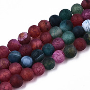 Natural Crackle Agate Beads Strands, Frosted, Dyed & Heated, Round, Colorful, 6mm, Hole: 0.8mm, about 63pcs/strand, 14.96 inch(38cm)(G-S373-002G-6mm)