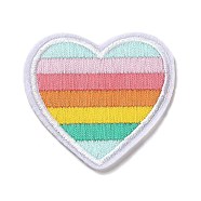 Heart & Rainbow Stripe Appliques, Computerized Embroidery Cloth Iron on/Sew on Patches, Costume Accessories, Colorful, 59x60.5x1.5mm(DIY-D080-01)