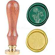 Wax Seal Stamp Set, Sealing Wax Stamp Solid Brass Head,  Wood Handle Retro Brass Stamp Kit Removable, for Envelopes Invitations, Gift Card, Flower Pattern, 83x22mm(AJEW-WH0208-476)