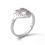 201 Stainless Steel Hollow Out Heart Adjustable Ring for Women, Stainless Steel Color, US Size 6(16.5mm)(RJEW-C045-02P)