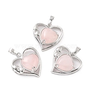 Natural Rose Quartz Pendants, with Platinum Tone Brass Findings, Cadmium Free & Lead Free, Heart, Valentine's Day, 28x26x5mm, Hole: 8x5mm(G-C236-01J-P-RS)