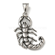 316 Surgical Stainless Steel Pendants, Scorpion Charm, Antique Silver, 38x24x4mm, Hole: 4x8mm(STAS-Z073-117AS)