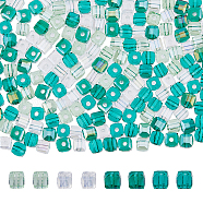 4 Strand 4 Color Transparent Electroplate Glass Beads Strands, Faceted, Cube, AB Color Plated, Green, 4x4x4mm, Hole: 1mm, about 100pcs/strand, 17 inch(43.18cm), 1 Strand/color(EGLA-DC0001-07B)