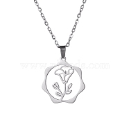 Stainless Steel Pendant Necklaces, September Morning Glory, 16.14~19.69 inch(41~50cm)(PW-WG57218-06)