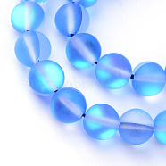 Synthetic Moonstone Beads Strands, Holographic Beads, Dyed, Frosted, Round, Royal Blue, 6mm, Hole: 1mm, about 60~62pcs/strand, 14~15 inch(X-G-R375-6mm-A11)