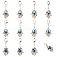 Resin Pendant Decoration, Brass Lobster Clasps Charm, Clip-on Charm, for Keychain, Purse, Backpack Ornament, Hamsa Hand/Hand of Miriam with Evil Eye, Antique Silver, 42mm, 12pcs/set(PALLOY-PH01582)