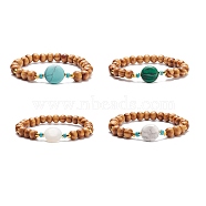 Natural Wood Stretch Bracelet with Gemstone Beads, Yoga Jewelry for Women, Inner Diameter: 2-1/4 inch(5.8cm)(BJEW-JB08217)