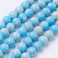 Synthetic Regalite/Imperial Jasper/Sea Sediment Jasper Bead Strands, Dyed, Round, Sky Blue, 8mm, Hole: 1mm, about 48~52pcs/strand, 15.3 inch~16.1 inch(G-P284-02-8mm)