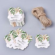 Floral Pattern Paper Gift Tags, Hang Tags, with Jute Twine, Square with Word Best Father, Green, 5x5x0.05cm, Hole: 4mm, 50pcs/set(CDIS-K002-E10)
