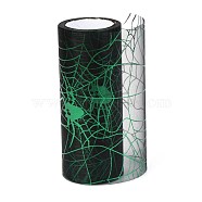 Halloween Deco Mesh Ribbons, Sparkle Tulle Fabric, for DIY Craft Gift Packaging, Home Party Wall Decoration, Spider & Spider Web pattern, Lime Green, 5-1/8 inch(129mm), 10 yards/roll(9.14m/roll)(OCOR-H108-02B)