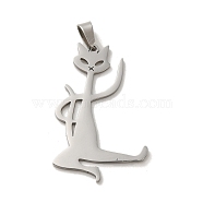 304 Stainless Steel Pendants, Laser Cut, Kung Fu Cat Charm, Stainless Steel Color, 34x21x1mm, Hole: 6x3mm(STAS-O005-05P)