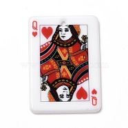 Printed Acrylic Pendants, Rectangle with Playing Cards Pattern, Queen of Hearts, Colorful, 36x25.5x2mm, Hole: 1.8mm(OACR-D008-07A)
