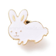Rabbit Enamel Pin, Animal Alloy Badge for Backpack Clothes, Light Gold, White, 21x23x1.5mm(JEWB-G012-C04)