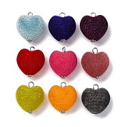 Flocky Acrylic Pendants, with Iron Pins, Heart Charms, Mixed Colors, Platinum, 28.5x24x13mm, Hole: 2.6mm(PALLOY-JF03512-02)