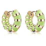 Enamel Striped Thick Hoop Earrings, Golden 316 Stainless Steel Jewelry for Women, Yellow Green, 18x20.5x6mm, Pin: 0.9mm(JE1110D)