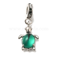 Rack Plating Alloy Rhinestone European Dangle Charms, Glass Turtle Large Hole Pendants, Lead Free & Cadmium Free, Platinum, Teal, 30mm, Hole: 5mm(FIND-H005-45P-04)