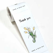 Thank You Theme PVC Self Adhesive Stickers, Waterproof Flower Decals for Gift Sealing, Rectangle, White, 15x6cm, 50pcs/roll(DIY-WH0292-100)
