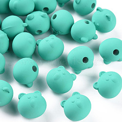 Acrylic Beads, Rubberized Style, Half Drilled, Bear, Light Sea Green, 15.5x16x15mm, Hole: 3.5mm(OACR-S039-06-68)