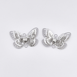 Brass Links connectors, with Crystal Rhinestone, Butterfly, Platinum, 16x23x8mm, Hole: 1.2mm(KK-S353-001A-01P)