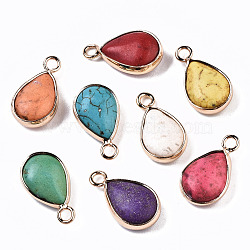 Synthetic Turquoise Pendants, with Light Gold Plated Brass Edge, Teardrop, Dyed, Alice Blue, 18~19x10.5x5mm, Hole: 2mm(G-S359-279)