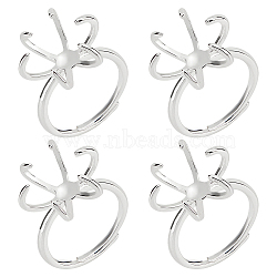 4Pcs Adjustable Brass Finger Rings Components, 6 Prong Ring Settings, Silver, US Size 6(16.5mm), Tray: 12x15mm(KK-NB0003-08)