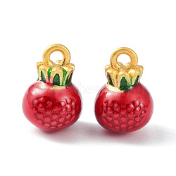 Brass Enamel Charms, Imitation Fruit, Matte Gold Color, Pomegranate Charm, Red, 13x9mm, Hole: 1.8mm(KK-G462-36MG)