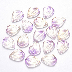 Transparent Spray Painted Glass Pendants, with Glitter Powder, Petal, Medium Orchid, 19x15x3.5mm, Hole: 1mm(GLAA-T016-27A)