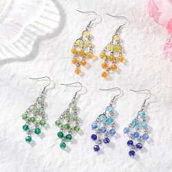 Rhombus Glass Beads Dangle Earrings, with 316 Surgical Stainless Steel Earring Hooks, Stainless Steel Color, Mixed Color, 69.5x20.5mm(EJEW-TA00790)