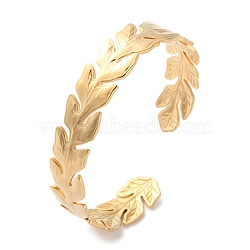 304 Stainless Steel Cuff Bangles for Women, Real 18K Gold Plated, Hollow, Leaf, 1/2 inch(1.2cm)(BJEW-K263-05G-10)