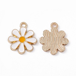 Alloy Enamel Pendants, Light Glod, Chrysanthemum Charm, White, 18x15x1.5mm, Hole: 1.8mm(PALLOY-P287-13LG)