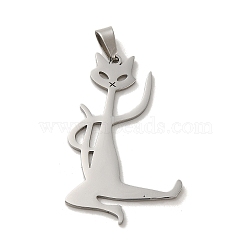 Non-Tarnish 304 Stainless Steel Pendants, Laser Cut, Kung Fu Cat Charm, Stainless Steel Color, 34x21x1mm, Hole: 6x3mm(STAS-O005-05P)