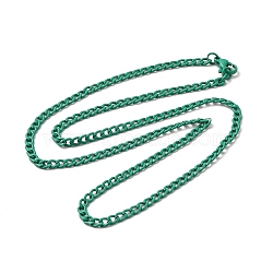 Spray Painted 201 Stainless Steel Curb Chain Necklaces, with Lobster Claw Clasp, Green, 17-3/4 inch(45.3cm)(NJEW-R258-01F)